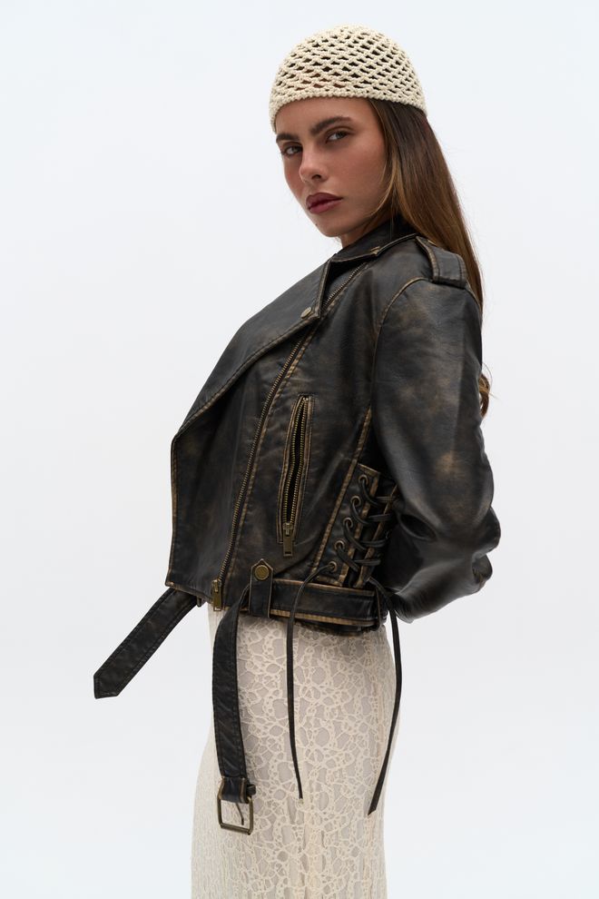 Mai Collection Crna Bajkerska Jakna S Urezanim Ovratnikom Veleprodaja odjeće Ležerni