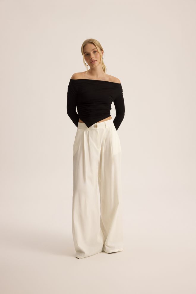 Mai Collection White Elegant Formal Palazzo Pants Wholesale Clothing 1