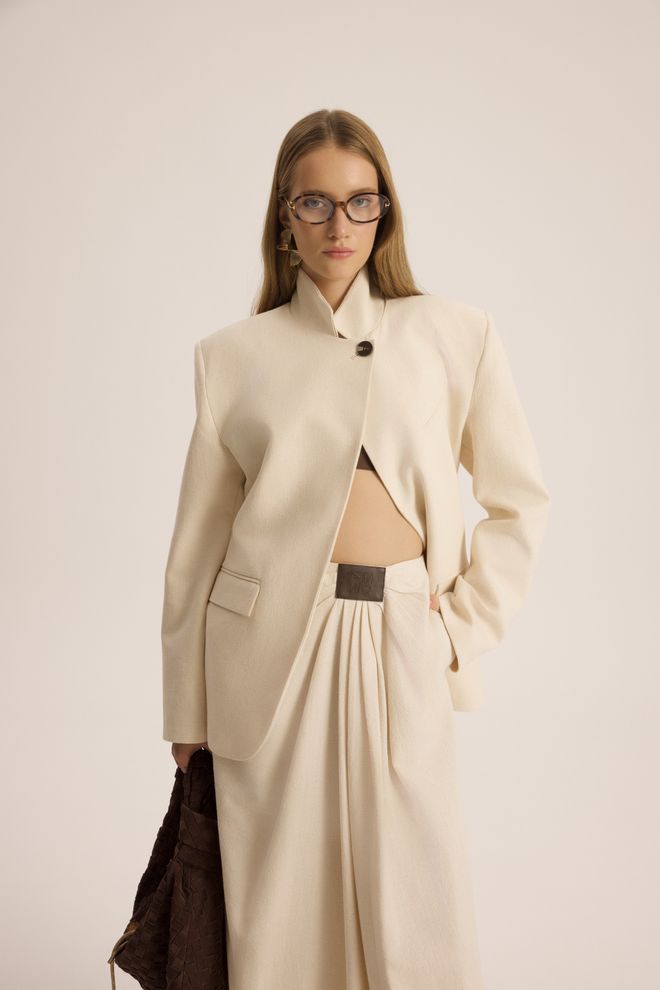 Mai Collection Beige Single Breasted Blazer Jacket Wholesale Clothing Spring