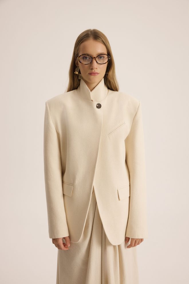 Mai Collection Beige Single Breasted Blazer Jacket Wholesale Clothing Vintage