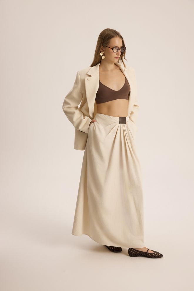 Mai Collection Beige Single Breasted Blazer Jacket Wholesale Clothing Cocktail