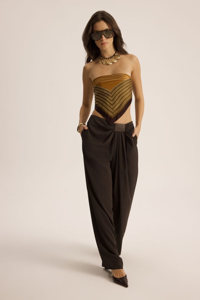 Mai Collection Kahverengi Zarif Palazzo Pantolon Toptan Giyim Resmi