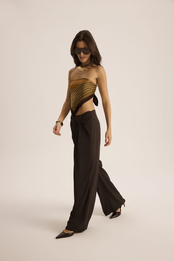 Mai Collection Kahverengi Zarif Palazzo Pantolon Toptan Giyim Bahar