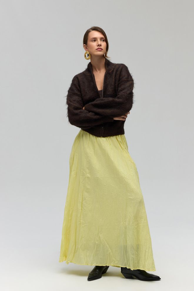 Mai Collection Yellow Flared Maxi Skirt With Mid Waist Wholesale Clothing 5