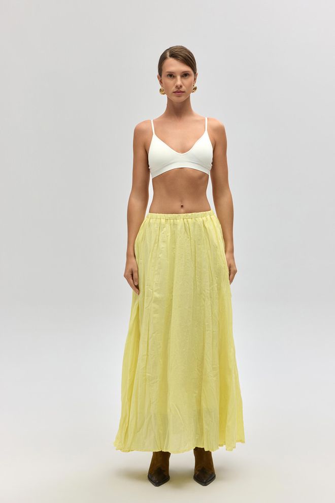 Mai Collection Yellow Flared Maxi Skirt With Mid Waist Wholesale Clothing 1
