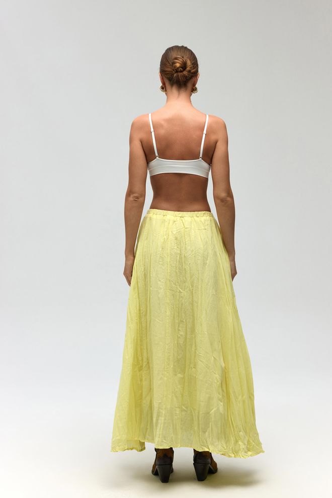 Mai Collection Yellow Flared Maxi Skirt With Mid Waist Wholesale Clothing Spring