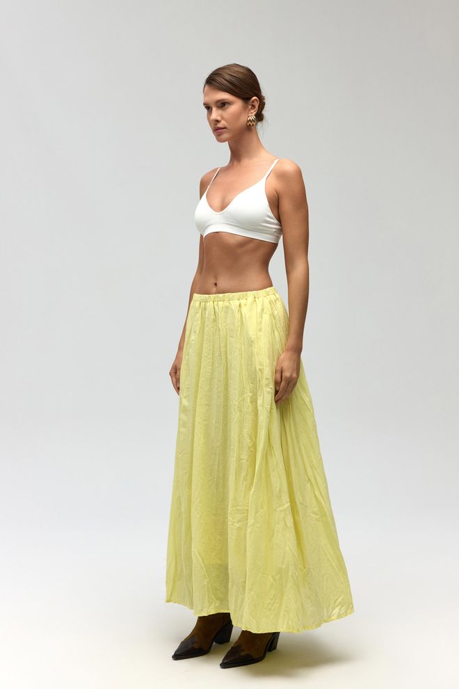 Mai Collection Yellow Flared Maxi Skirt With Mid Waist Wholesale Clothing Lounge