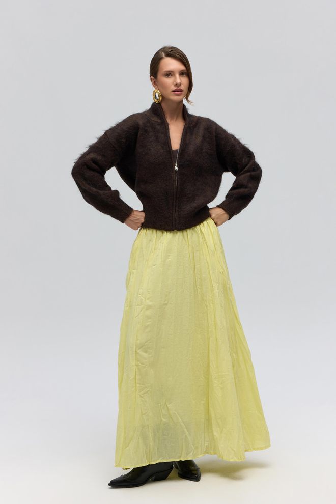 Mai Collection Yellow Flared Maxi Skirt With Mid Waist Wholesale Clothing Boho