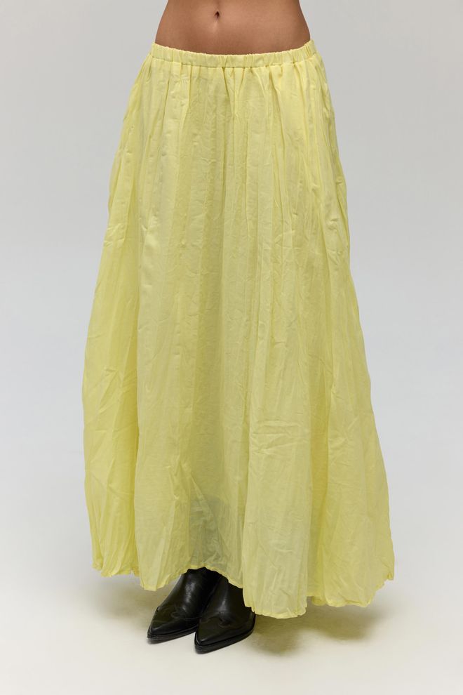 Mai Collection Yellow Flared Maxi Skirt With Mid Waist Wholesale Clothing Work