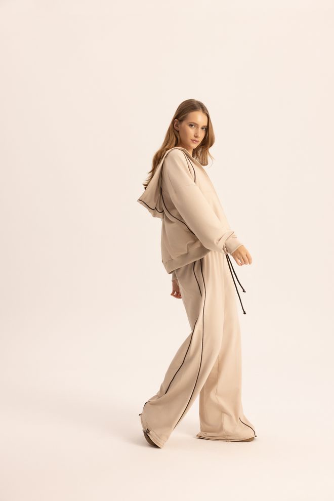 Mai Collection Beige Casual Sport Set With Hooded Neck Wholesale Clothing Lounge