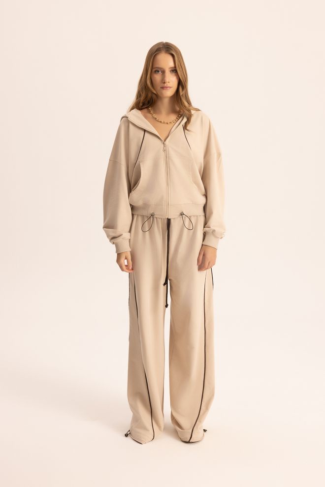 Mai Collection Beige Casual Sport Set With Hooded Neck Wholesale Clothing 1