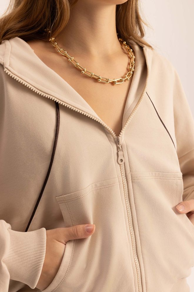 Mai Collection Beige Casual Sport Set With Hooded Neck Wholesale Clothing Work