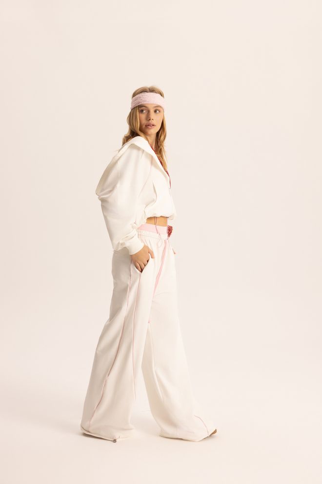 Mai Collection White Tracksuit Oversized Wide Leg Jogger Sport Zip Up Wholesale Clothing Lounge