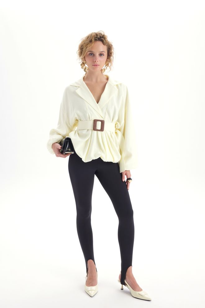 Mai Collection Elegant Beige Shirt With Notched Neck & Raglan Sleeves Wholesale Clothing Work