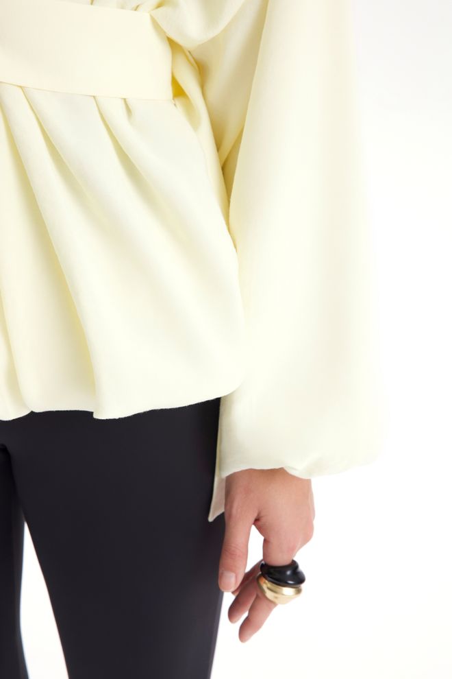 Mai Collection Elegant Beige Shirt With Notched Neck & Raglan Sleeves Wholesale Clothing Fall