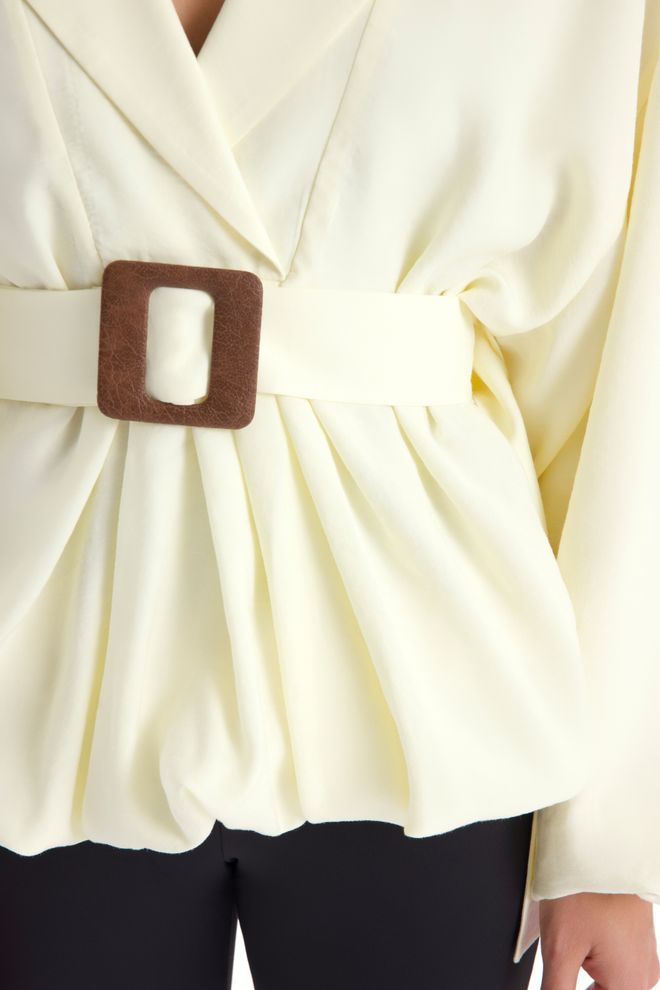 Mai Collection Elegant Beige Shirt With Notched Neck & Raglan Sleeves Wholesale Clothing Cocktail