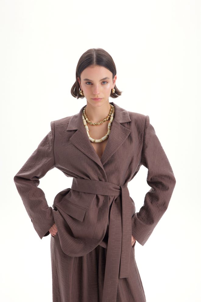 Mai Collection Brown Elegant Single Breasted Blazer Jacket Wholesale Clothing Modest
