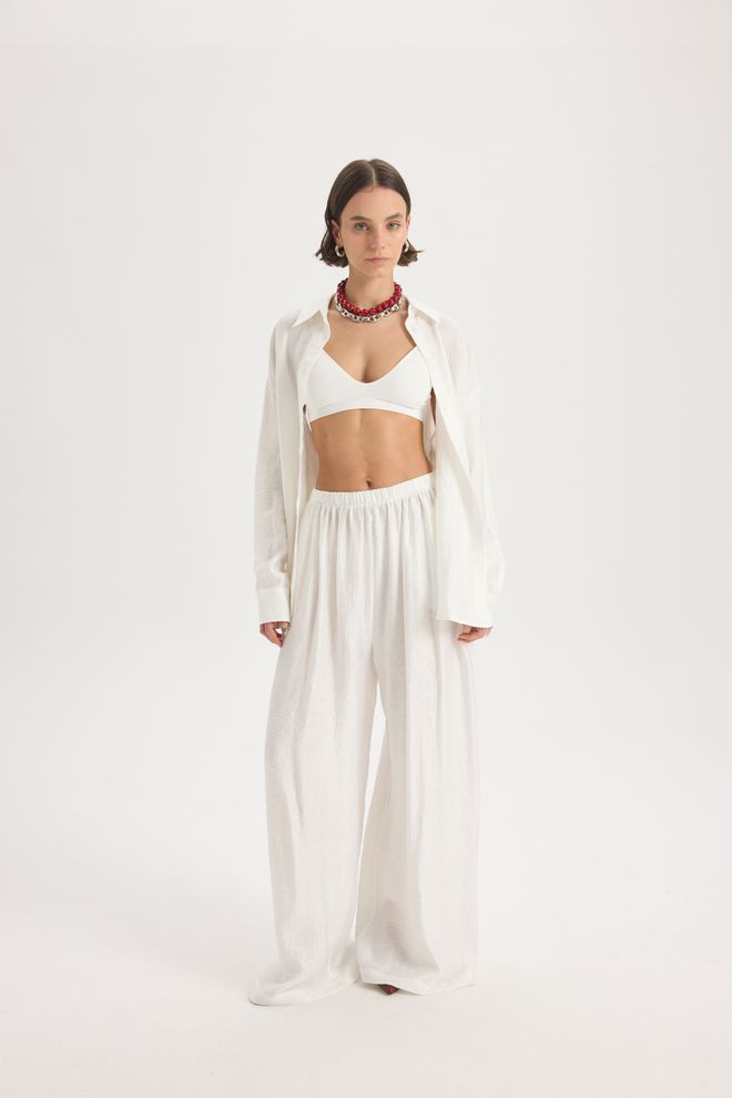 Mai Collection White Palazzo Pants Wide Leg Pull On Wholesale Clothing Casual