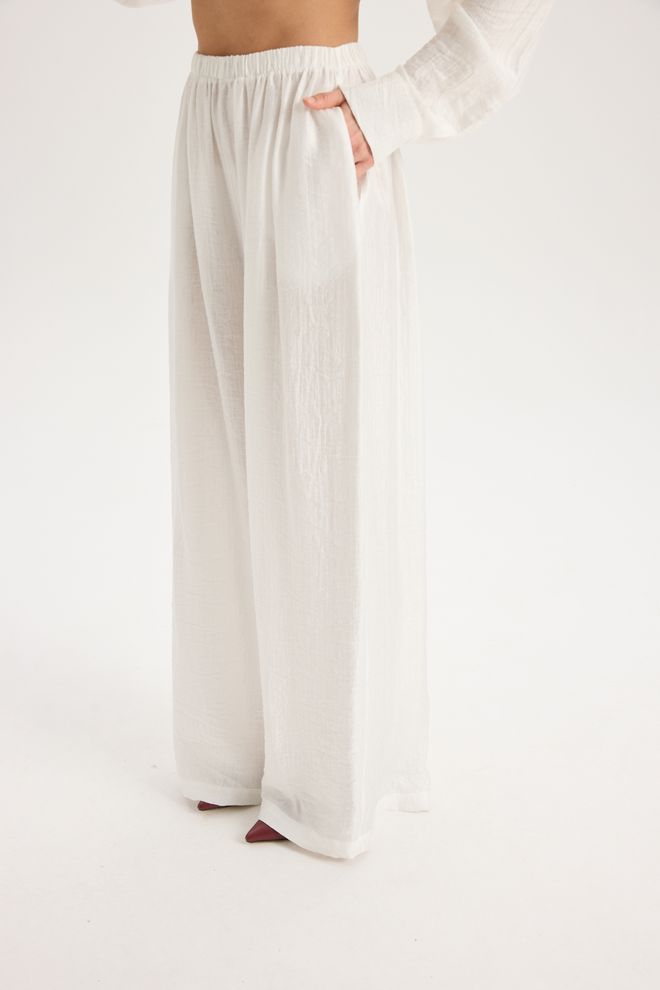 Mai Collection White Palazzo Pants Wide Leg Pull On Wholesale Clothing Spring