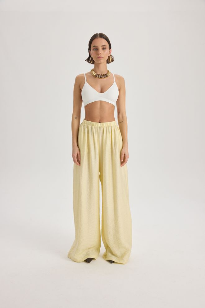 Mai Collection Yellow Palazzo Pants Wholesale Clothing 1