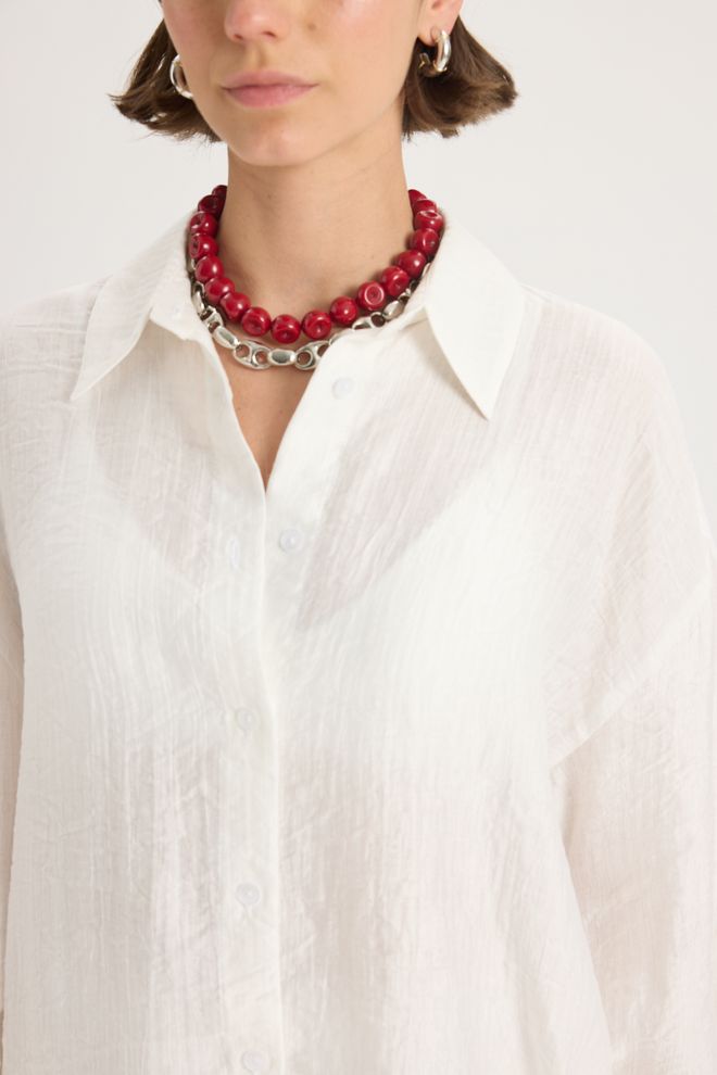 Mai Collection Biela Neformálna Oversized Košeľa S Vrúbkovaným Golierom Veľkoobchod s oblečením 5