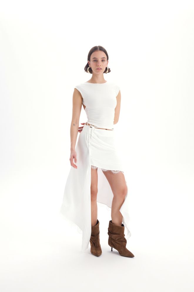 Mai Collection White Elegant Asymmetrical Mini Skirt Wholesale Clothing Birthday