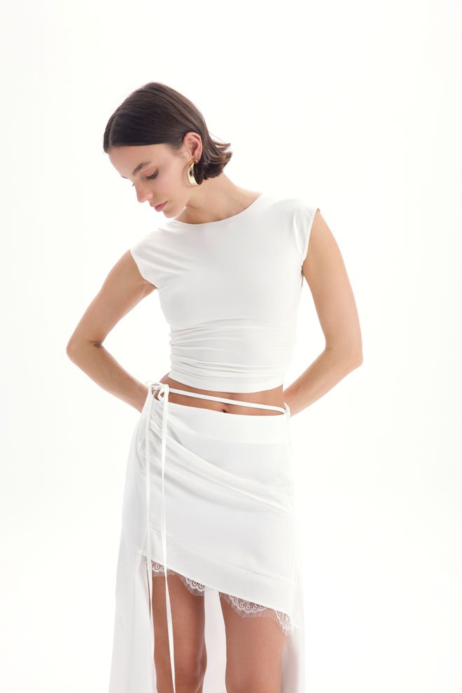 Mai Collection White Elegant Asymmetrical Mini Skirt Wholesale Clothing Casual