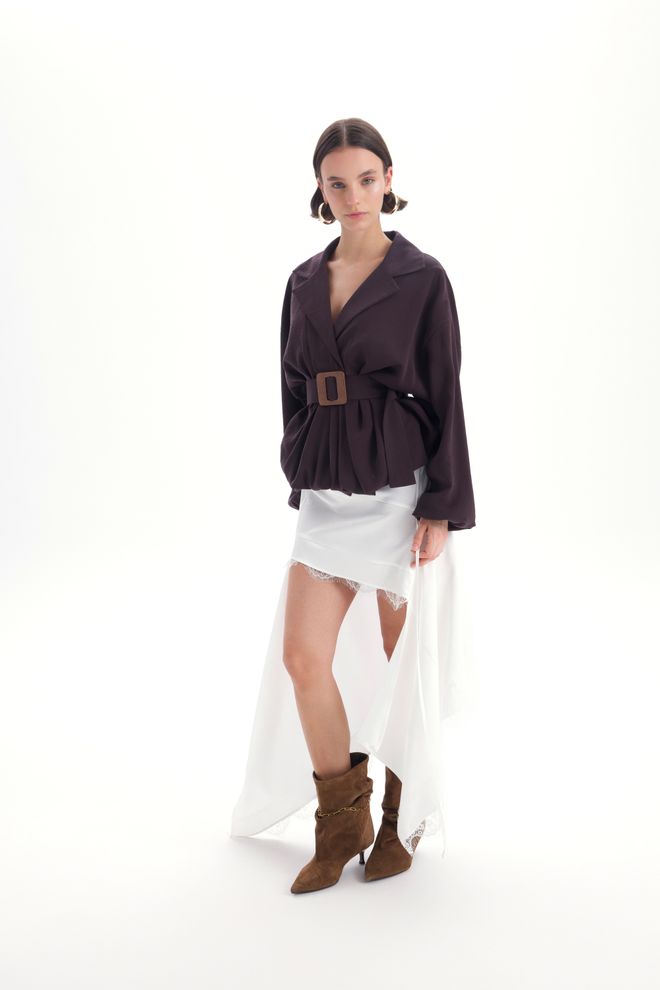 Mai Collection White Elegant Asymmetrical Mini Skirt Wholesale Clothing Spring