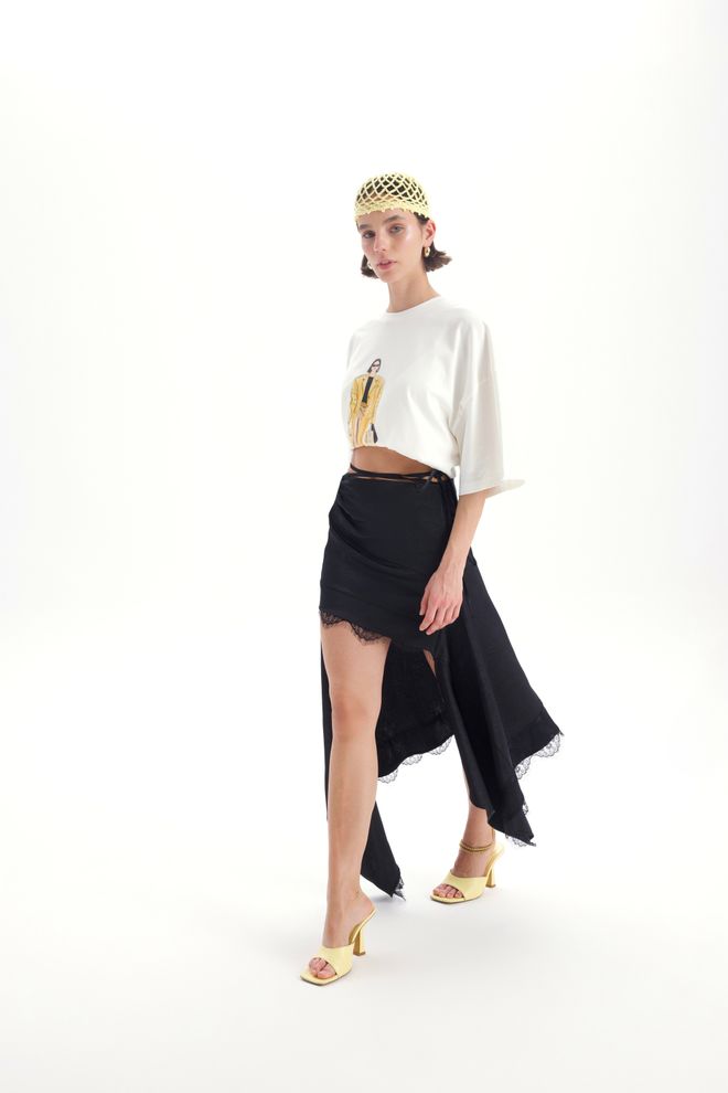 Mai Collection Black Asymmetrical Mini Skirt With Tie Closure Wholesale Clothing Birthday