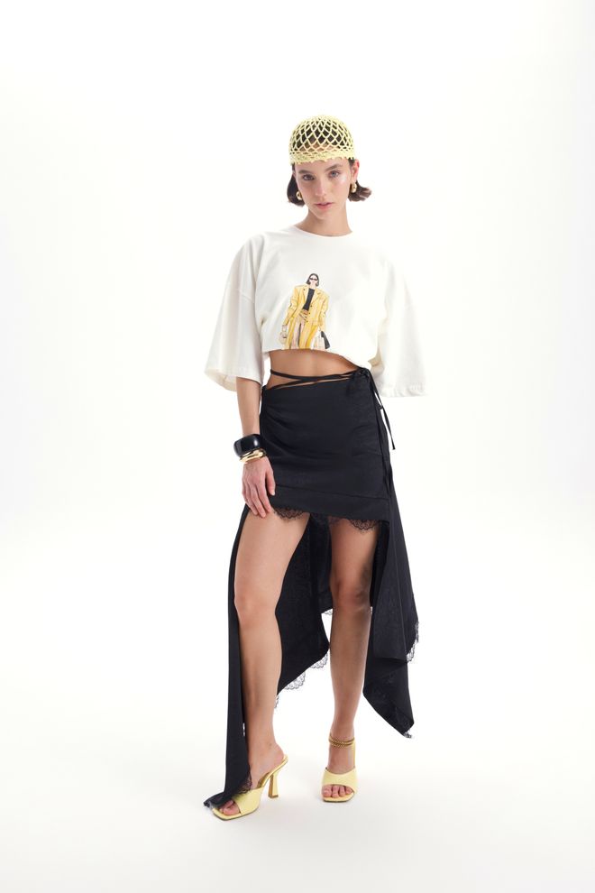 Mai Collection Black Asymmetrical Mini Skirt With Tie Closure Wholesale Clothing Casual