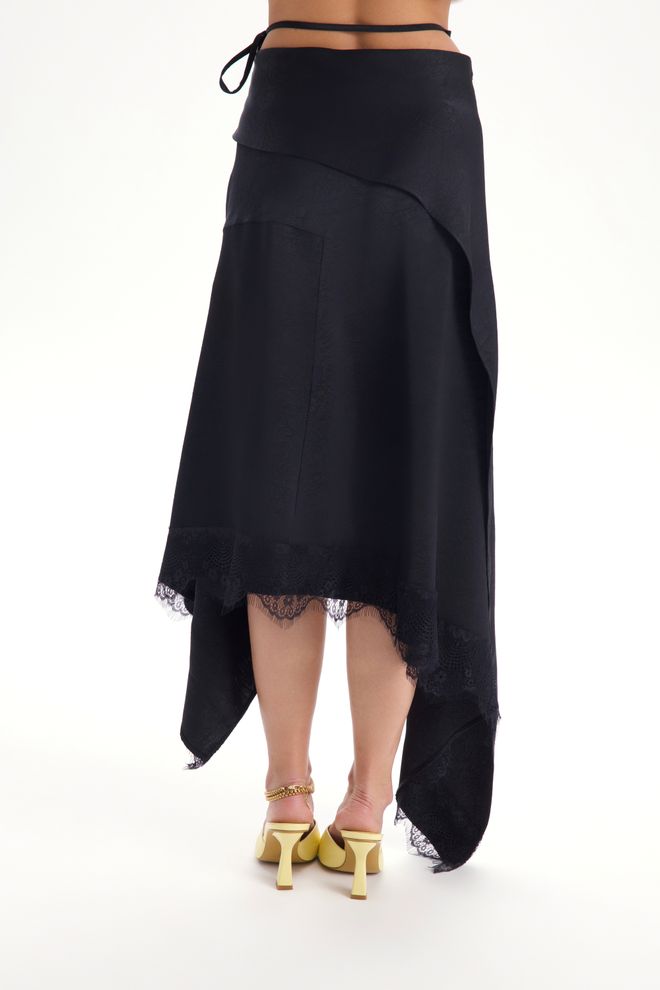 Mai Collection Black Asymmetrical Mini Skirt With Tie Closure Wholesale Clothing Sexy