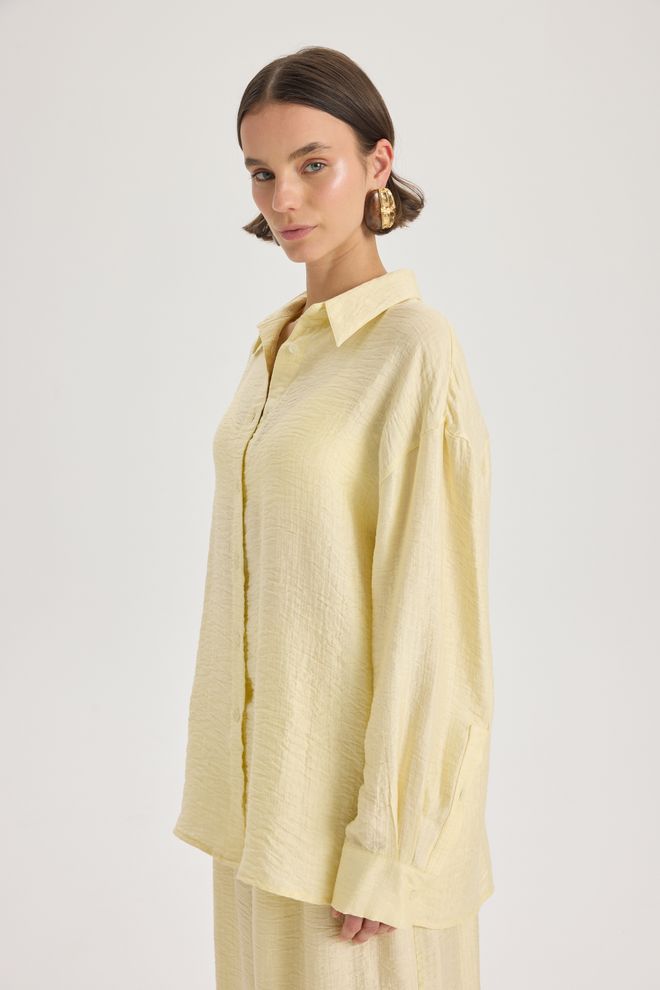 Mai Collection Žltá Košeľa Voľného Strihu S Vrúbkovaným Golierom Veľkoobchod s oblečením Jar