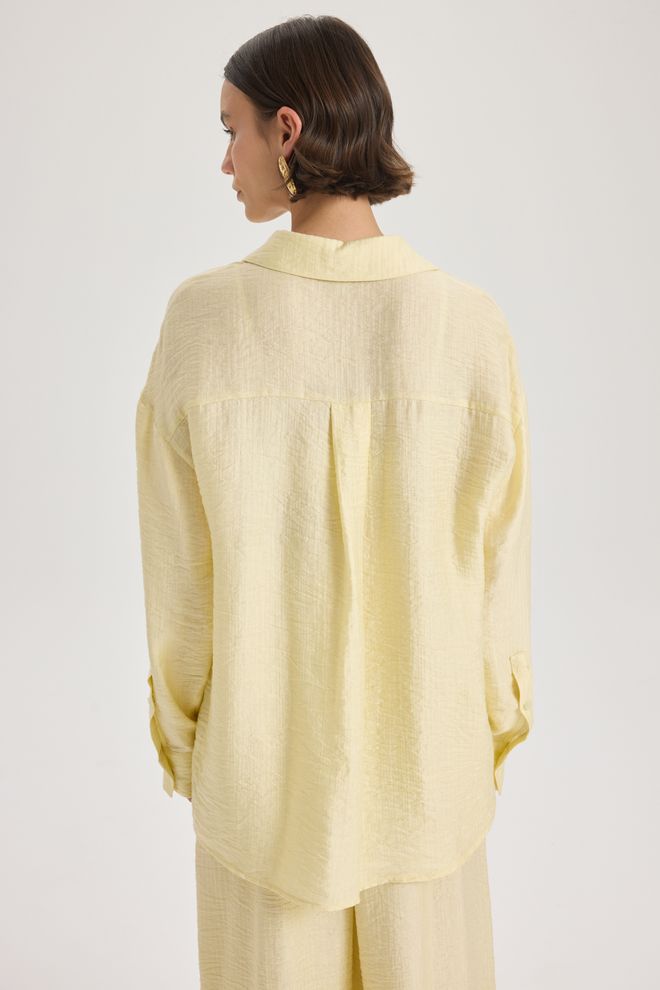 Mai Collection Žltá Košeľa Voľného Strihu S Vrúbkovaným Golierom Veľkoobchod s oblečením Vintage