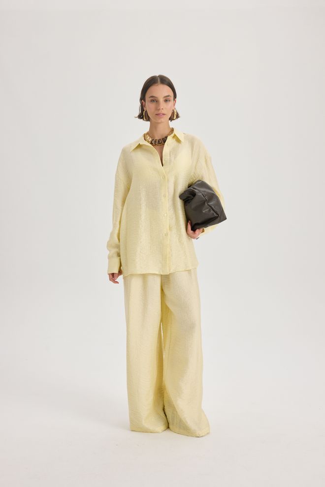 Mai Collection Žltá Košeľa Voľného Strihu S Vrúbkovaným Golierom Veľkoobchod s oblečením 1