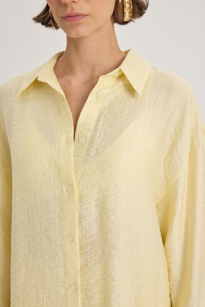 Mai Collection Žltá Košeľa Voľného Strihu S Vrúbkovaným Golierom Veľkoobchod s oblečením Práca
