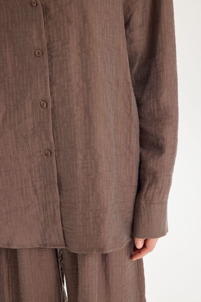 Mai Collection Brown Oversized Polo Neck Shirt Wholesale Clothing Fall