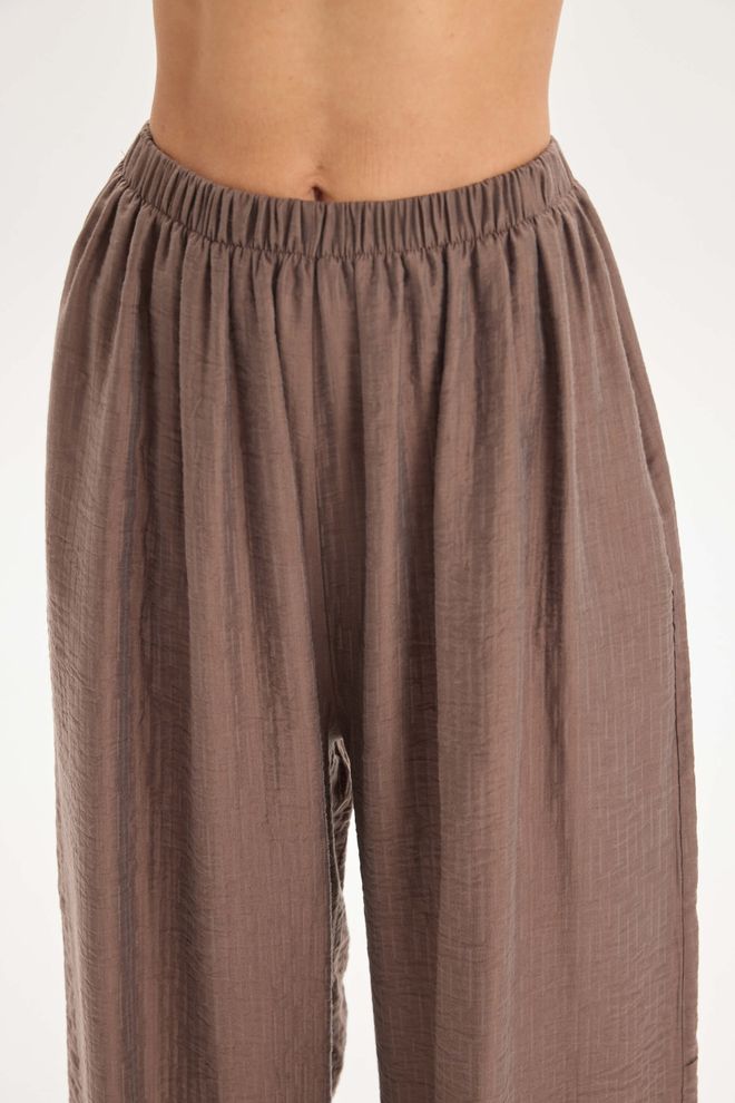 Mai Collection Brown Palazzo Pants High Waist Wide Leg Pull On Wholesale Clothing Work