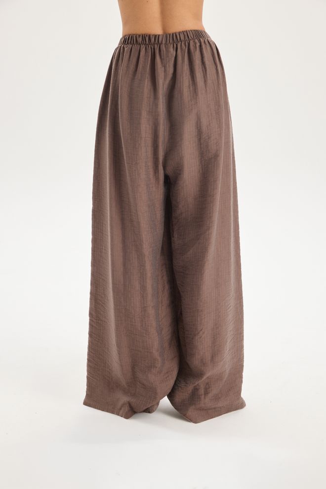 Mai Collection Brown Palazzo Pants High Waist Wide Leg Pull On Wholesale Clothing Casual