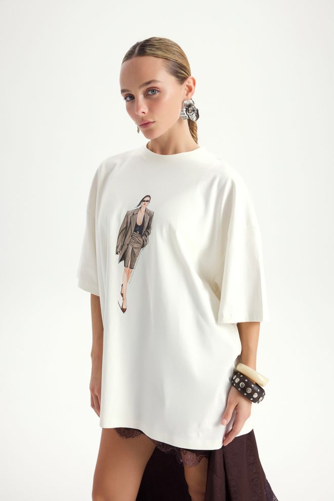 Mai Collection White Oversized Fit Casual Tshirt Wholesale Clothing Casual
