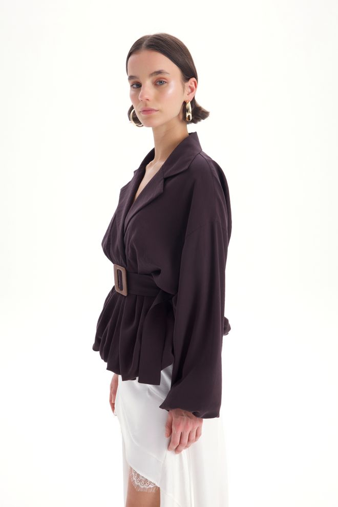 Mai Collection Brown Elegant Formal Vintage Retro Shirt Wholesale Clothing Spring