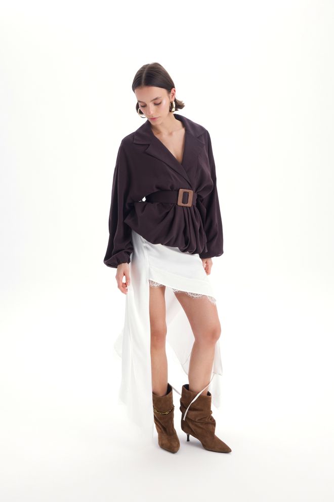 Mai Collection Brown Elegant Formal Vintage Retro Shirt Wholesale Clothing Work