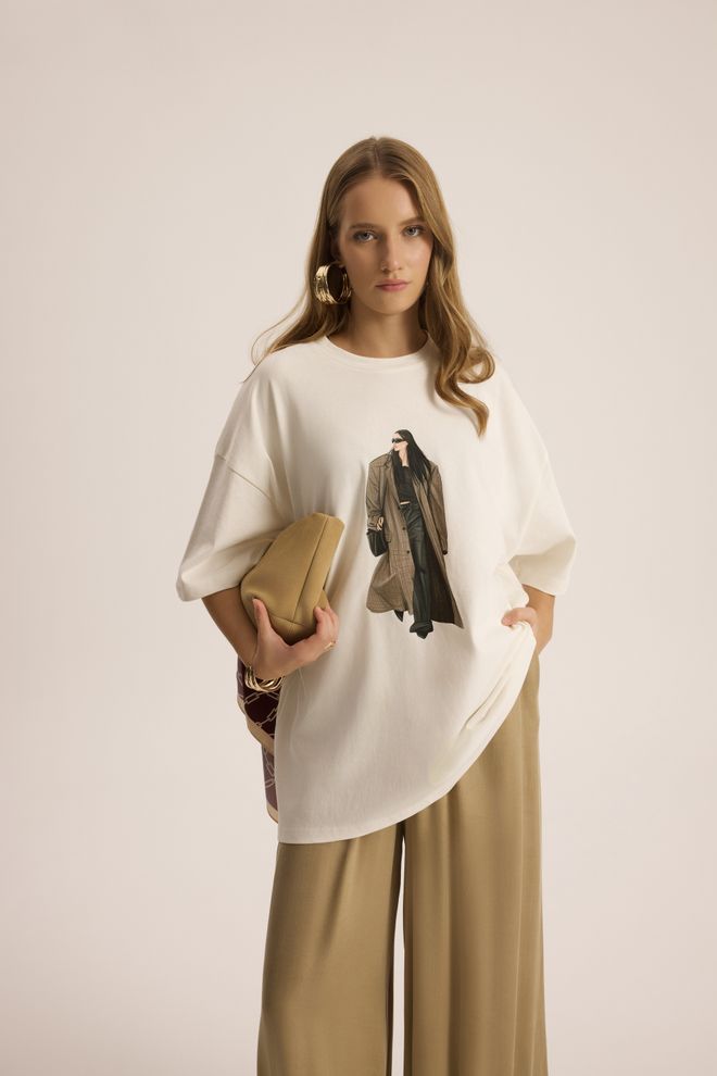 Mai Collection White Oversized Fit Tshirt With Round Neck Wholesale Clothing Casual