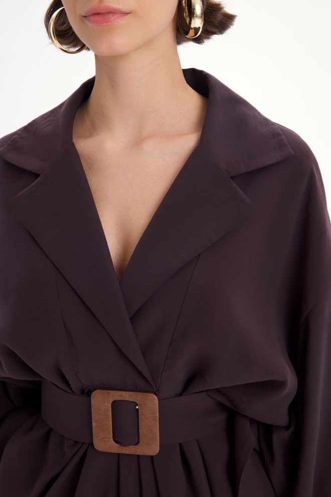 Mai Collection Brown Elegant Formal Vintage Retro Shirt Wholesale Clothing Cocktail