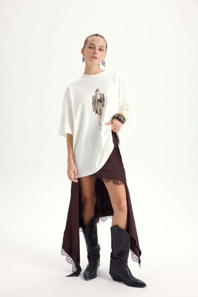 Mai Collection Brown Asymmetrical Midi Skirt With Tie Closure Wholesale Clothing 5