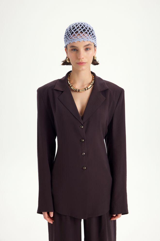 Mai Collection Brown Formal Elegant Set With Striped And Plain Design Wholesale Clothing Work