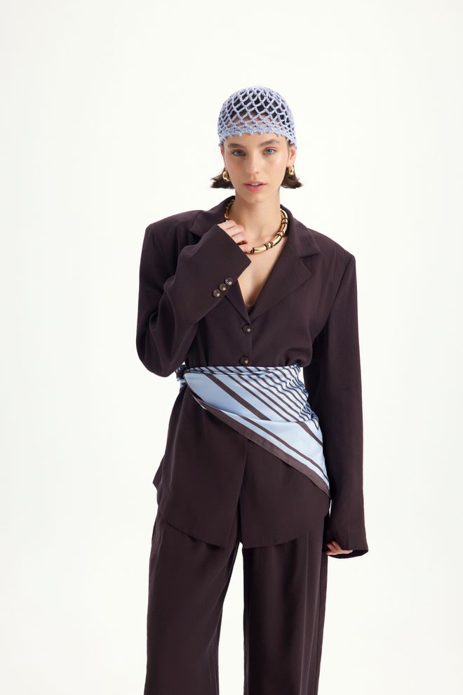 Mai Collection Brown Formal Elegant Set With Striped And Plain Design Wholesale Clothing Formal