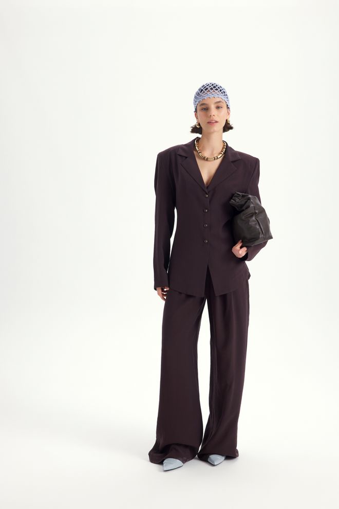 Mai Collection Brown Formal Elegant Set With Striped And Plain Design Wholesale Clothing 1