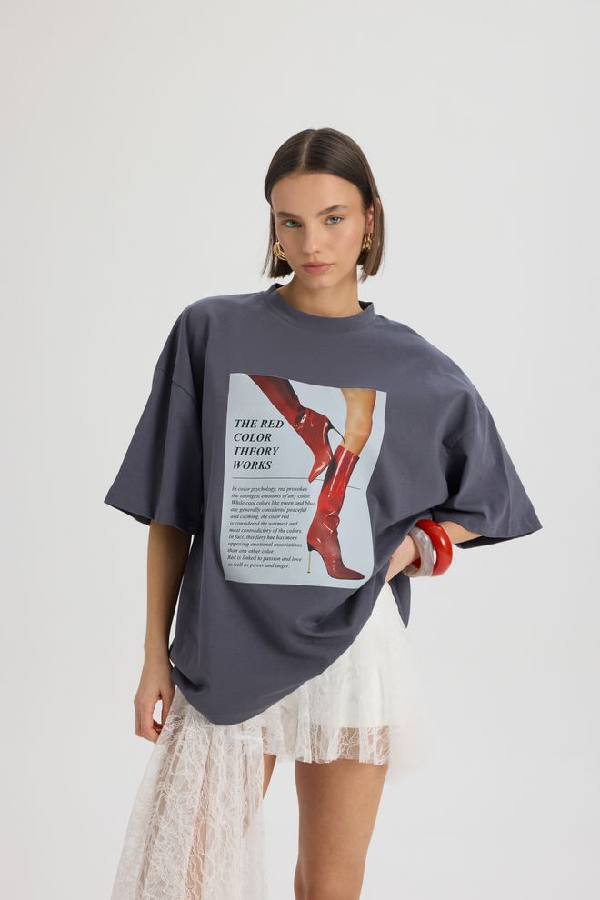 Mai Collection Grey Tshirt Oversized Casual Streetwear Letter Print Wholesale Clothing Casual