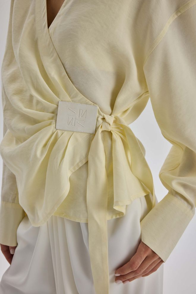 Mai Collection Yellow Elegant V Neck Oversized Shirt Wholesale Clothing Summer