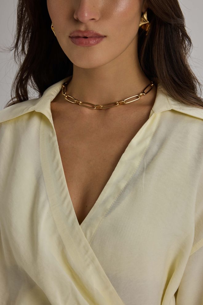 Mai Collection Yellow Elegant V Neck Oversized Shirt Wholesale Clothing Cocktail